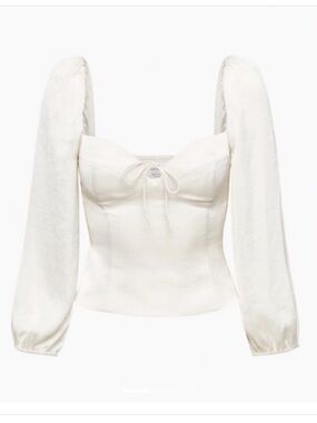 Reformation Cream Square-Neck Tie-Front Long-Sleeve Top